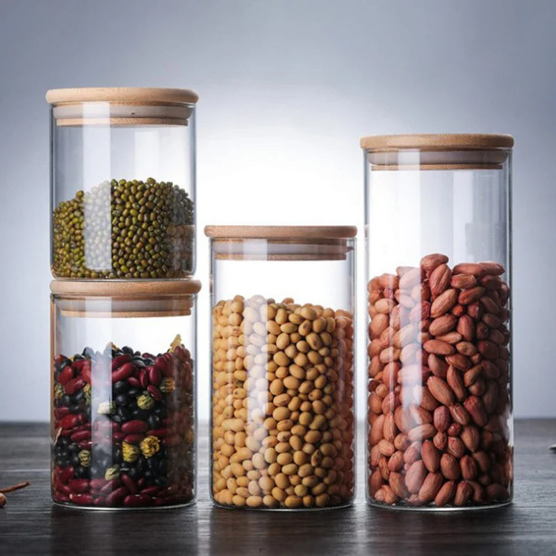 Bamboo Covered High Food Sealed Glass Container