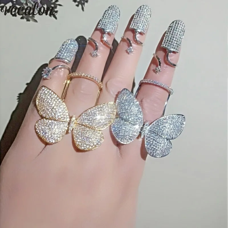 Crystal Stones Made Butterfly Ring