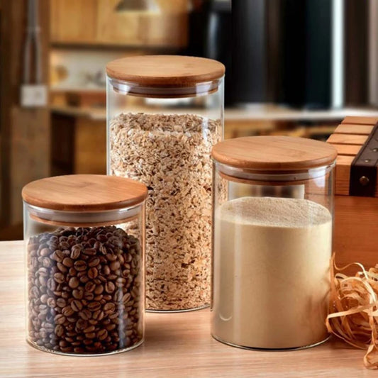 Bamboo Covered High Food Sealed Glass Container
